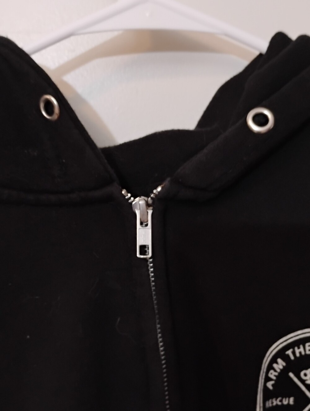 Arm The Animals Black Zip Hoodie with White Logo Patch - Picture 3 of 5